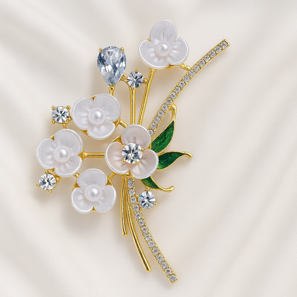 Broche Florale Perle de Nacre sur soie