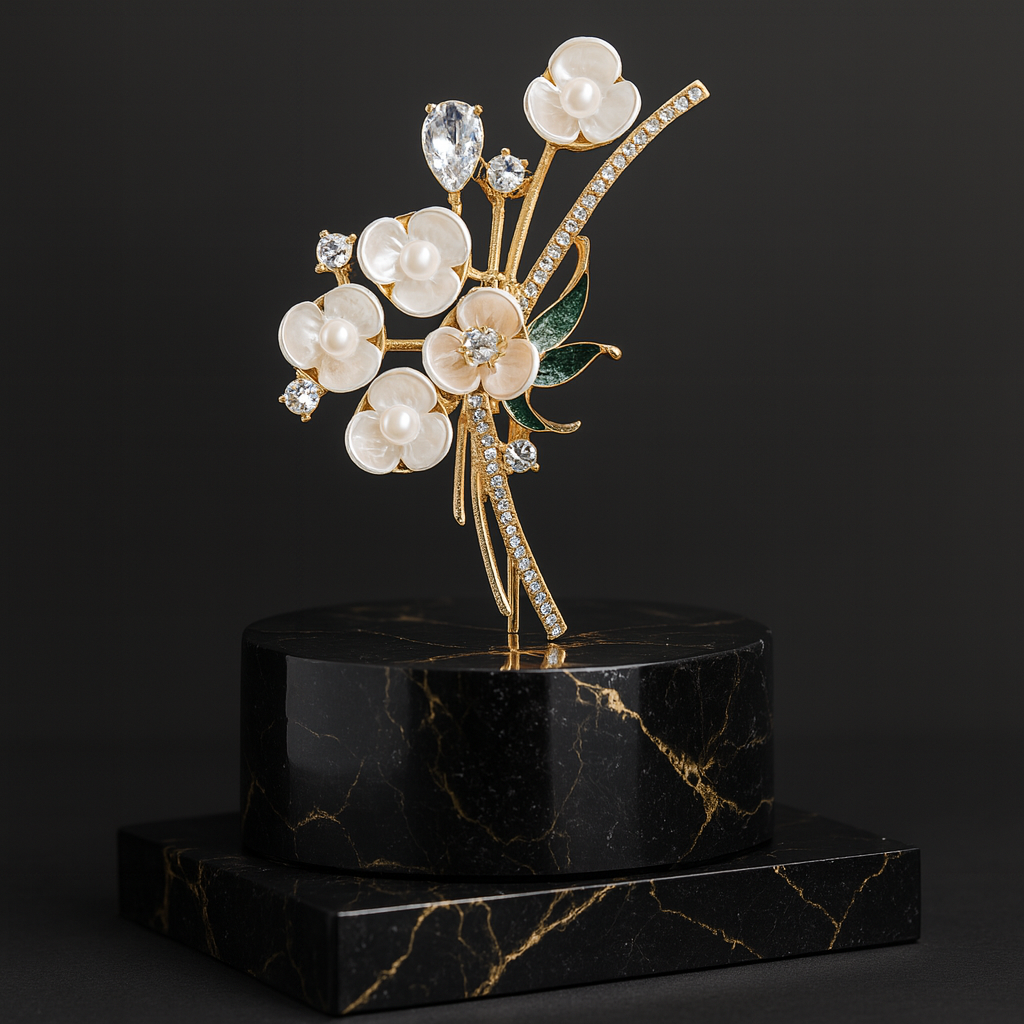 Broche Florale Perle de Nacre sur socle