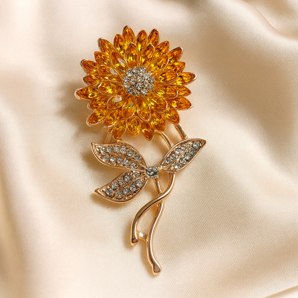 Broche Tournesol Étincelant sur soie