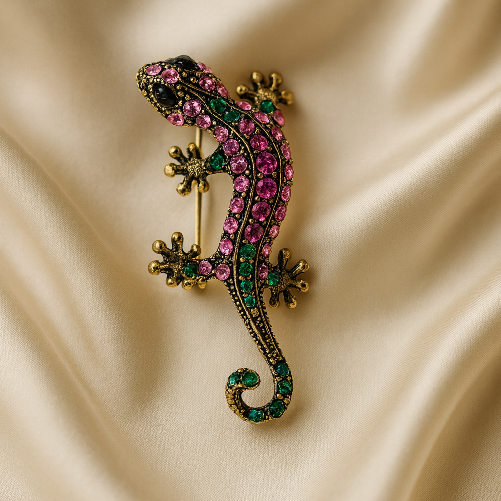 Broche Lézard d’Aurore sur soie
