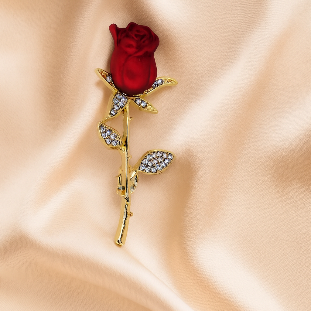 Broche Rose Rouge sur soie