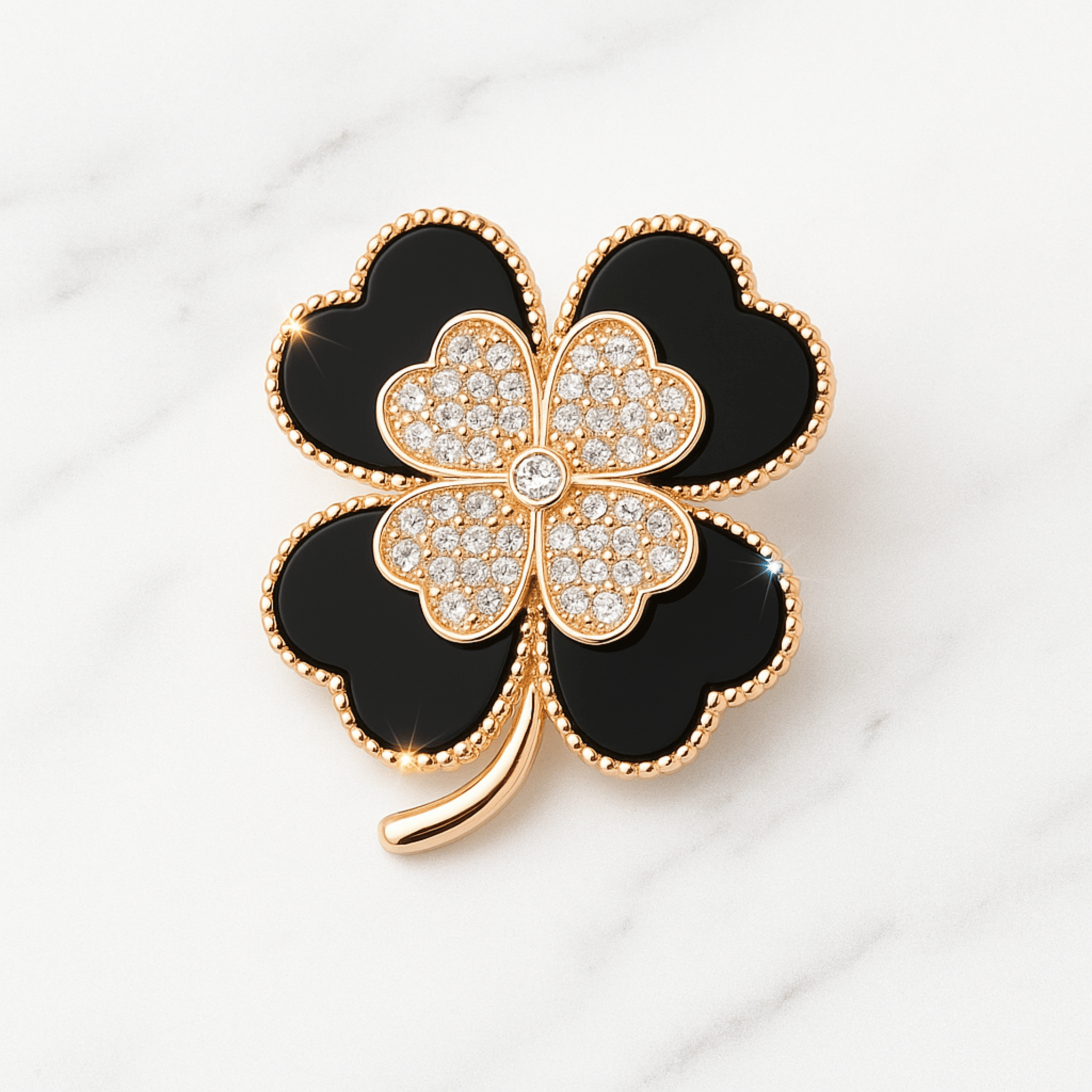 Broche Trèfle Nuit d'Or avant