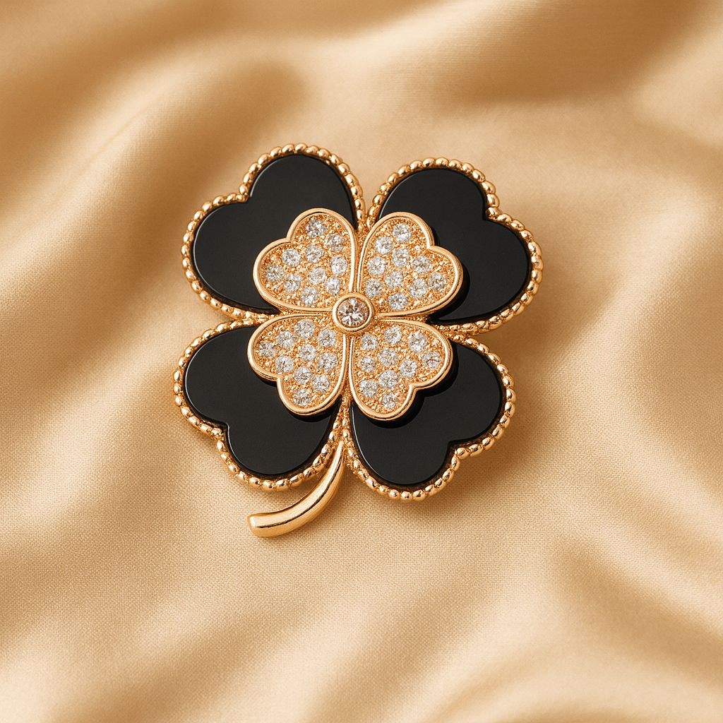 Broche Trèfle Nuit d'Or soie