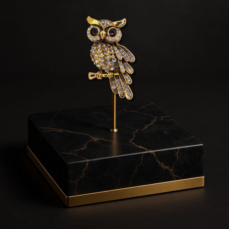 Broche hibou sur socle