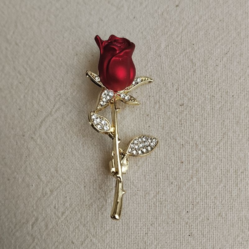Broche Rose Rouge tissu
